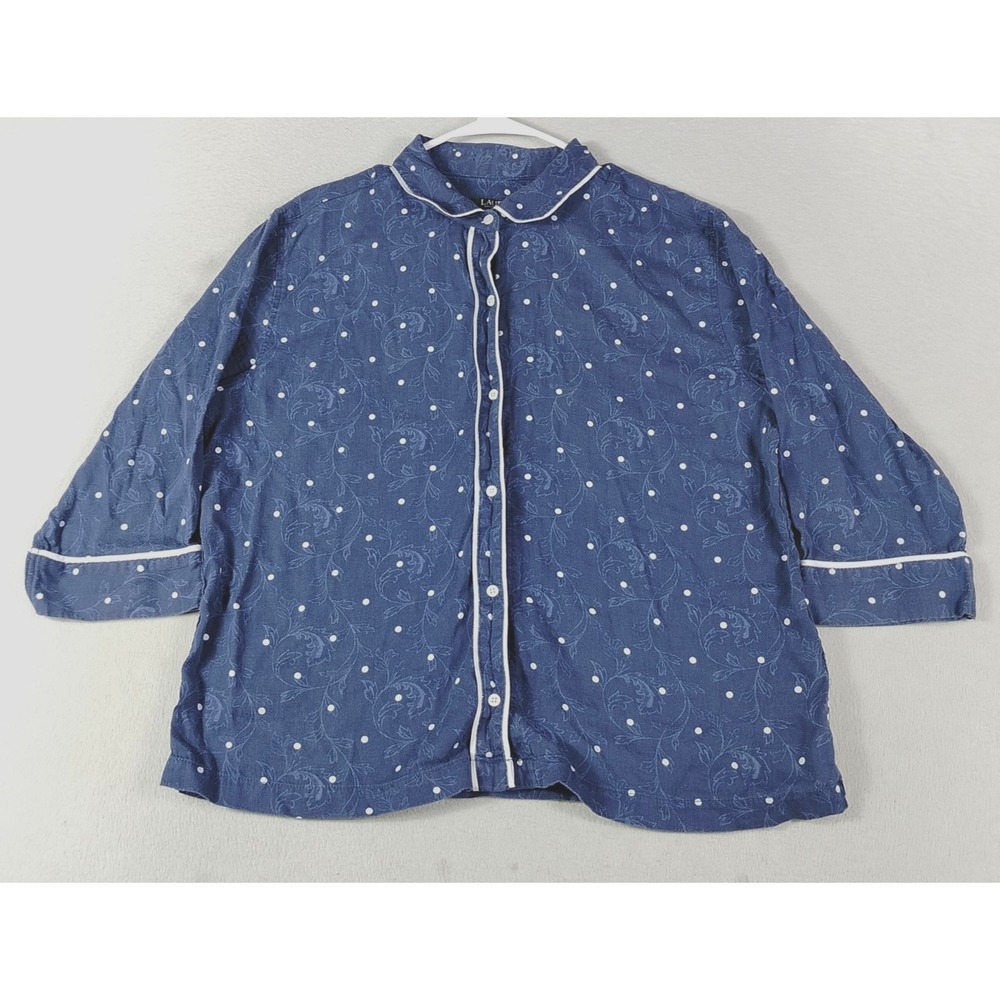 Lauren Ralph Lauren Pajama Top Womens Large Blue Polka Dot 3/4 Sleeve Sleepwear